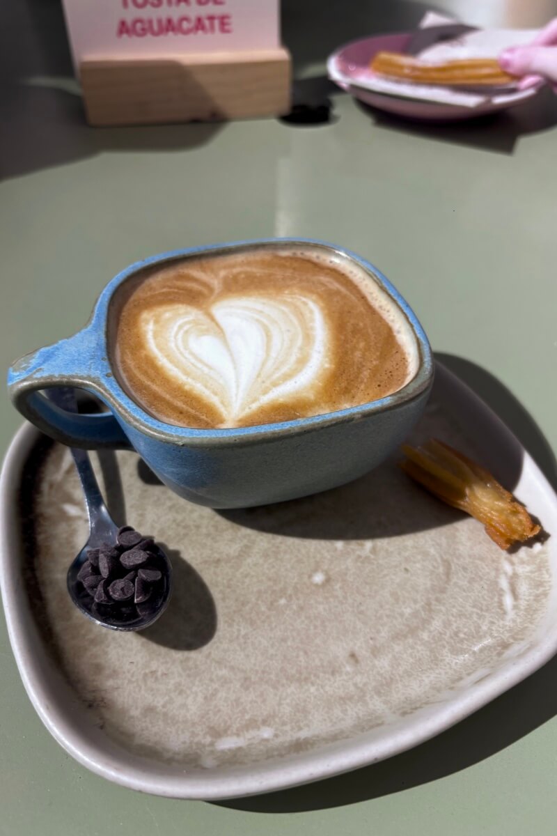 Barcelona Cafe with hot chocolate and churro